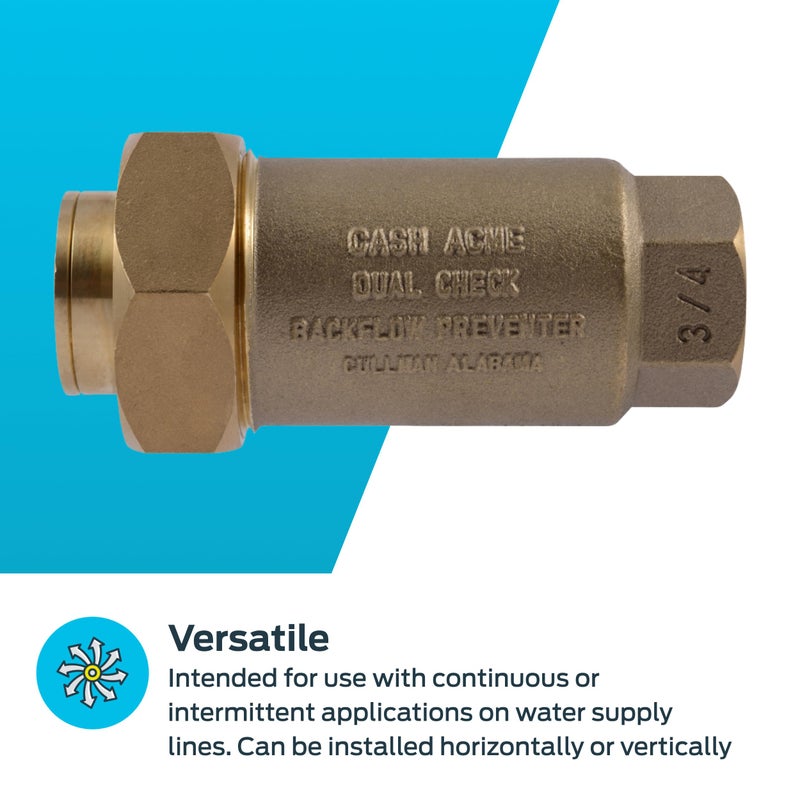 Cash Acme 3/4 Inch BF1 Dual Check Valve with Female Unions, Brass Plumbing Fitting, BF13434 - Image 3